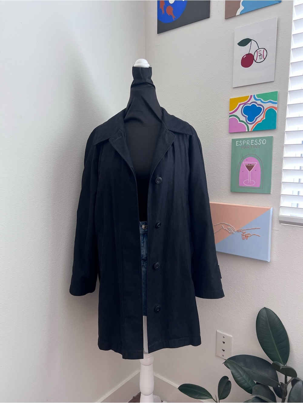 Vintage London Fog Black Lightweight Car Coat – Classic Minimalist Button Front
